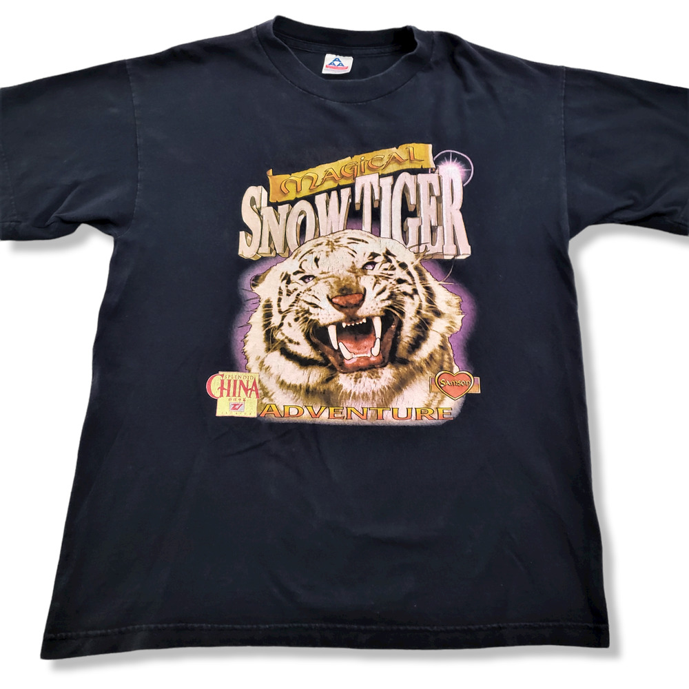Vintage Splendid China Snow Tiger Anti Animal Cruelty Shirt Large 90s